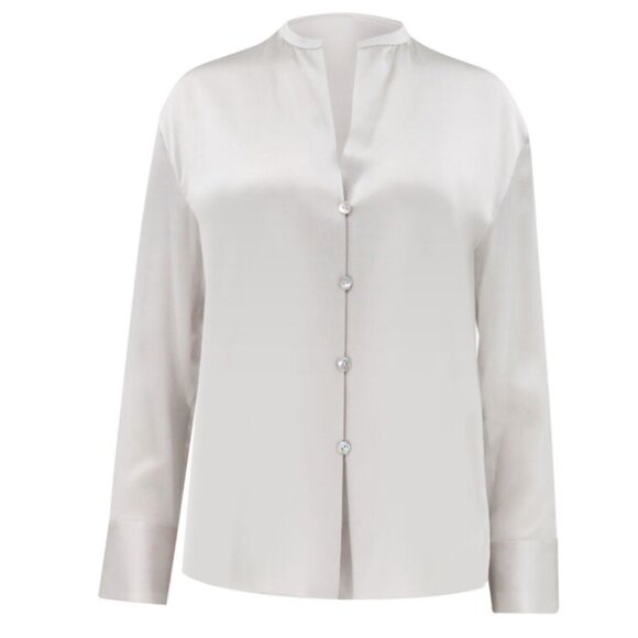 NWT Vince Band Collar Long Sleeve Silk Blouse Shirt - Picture 4 of 6